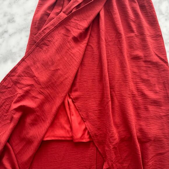 Fraiche by J High/Low Faux Wrap Front Maxi Dress Rust Red Size Large NEW - Picture 6 of 8